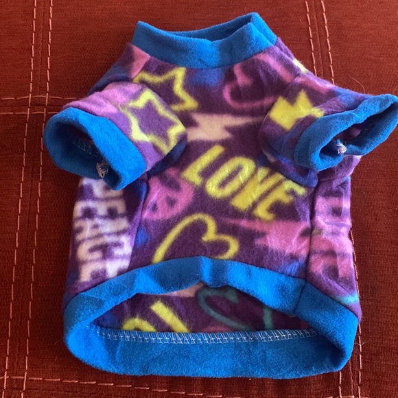🆕Fleece Dog Sweater:Peace and Love Purple with Azure Blue- Size Small - Picture 4 of 4